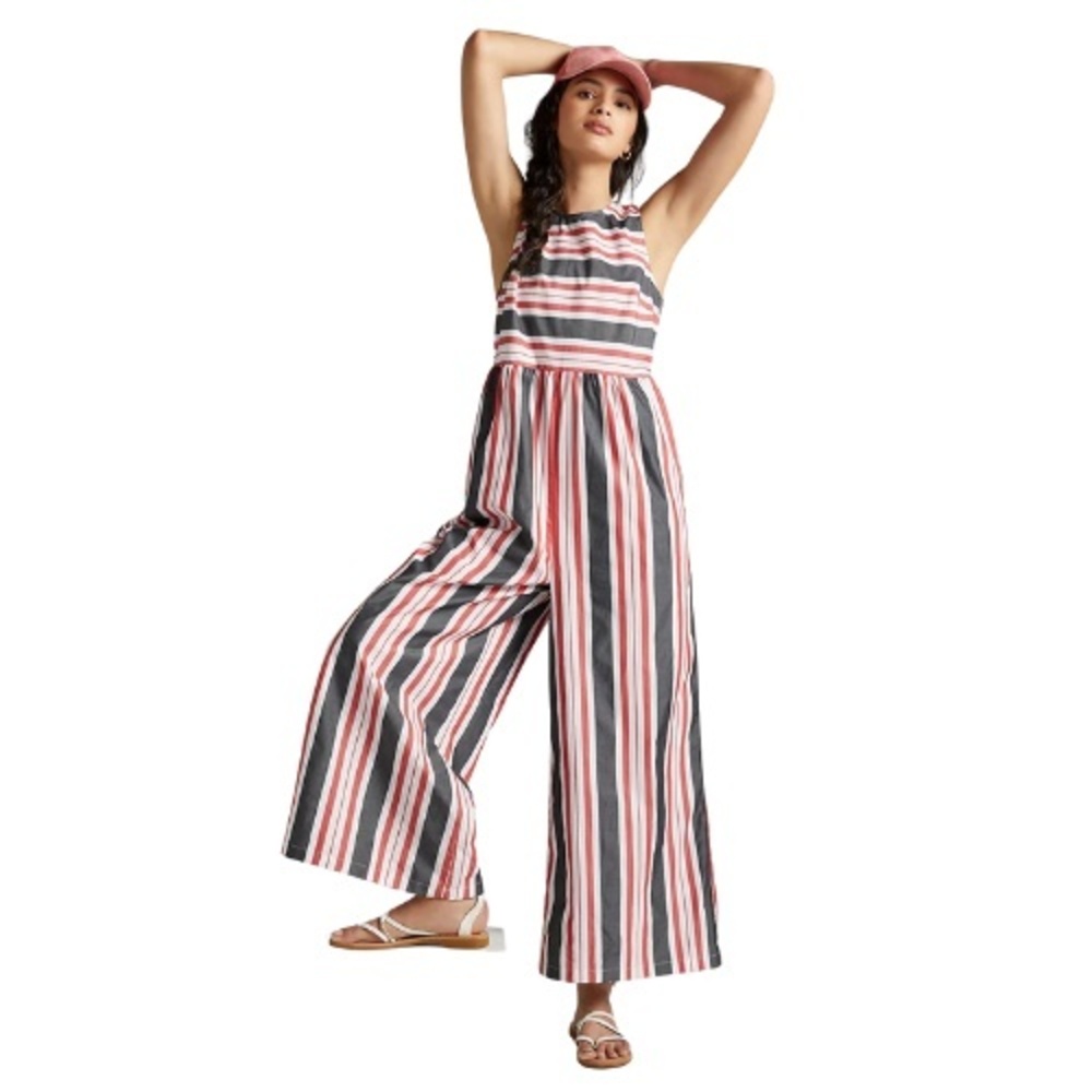 Maeve By Anthropologie Women's Striped Back Button Wide-Leg Jumpsuit Size XS